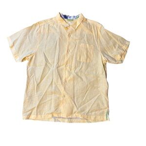 Tommy Bahama Mens Large 100% Linen Camp Button Down Shirt Yellow